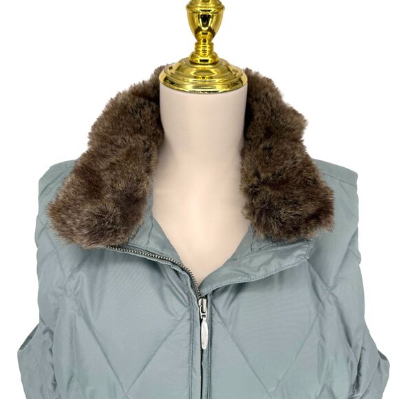 Eddie Bauer Quilted Vest Women's XL Goose Down Removable Faux Fur Collar Pockets - Picture 3 of 15
